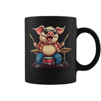Divertido Disfraz De Cerdo Con Tambores Para Los Amantes De Los Rockeros Y Cerditos Taza de café - Regaloses