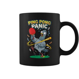 Divertido Gráfico De Pánico De Ping Pong Con Dibujos Animados De Paloma En Pánico Cuello Taza de café - Regaloses