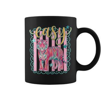 Easy Tiger Retro Pink Striped Tiger Graphic Preppy Coffee Mug - Thegiftio UK