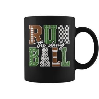 Fall Football Dots Checkered Run The Dang Ball Football Mom Coffee Mug - Thegiftio UK