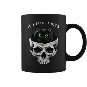 If I Fits I Sits Black Cat Skull Gothic Dark Humor Coffee Mug - Thegiftio UK