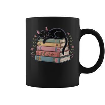 Floral Black Cat Sleeping On Books Coffee Mug - Thegiftio UK