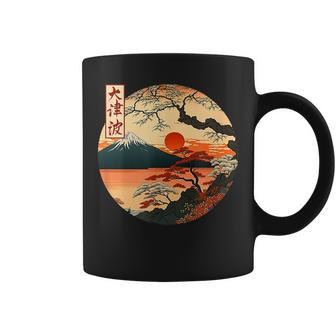 Fuji Kanji Japonais Rouge Coucher Deoleil Et Montagne Tasse - Cadeauxyz