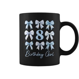 8Th Birthday Girl Blue Coquette Bow 8 Year Old Kids Coffee Mug - Thegiftio UK