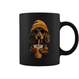Dachshund Hipster Dog Wiener Dog Drinking Iced Coffe Coffee Mug | Seseable UK