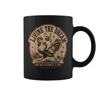 French Bulldog Riding Rooster Living The Dream Farm Coffee Mug - Thegiftio UK