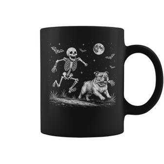 Skeleton Chasing English Bulldog Halloween Dog Mom Pet Coffee Mug | Seseable UK