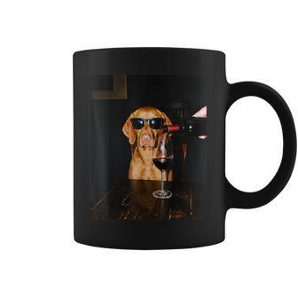Vizsla Drinking Wine Sunglasses Meme Coffee Mug | Seseable UK