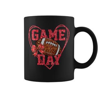 Game Day Touchdown Football Heart Mom Girls Go Cheer Red Coffee Mug | Seseable UK