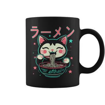 Gato Anime Comiendo Ramen Fideos Japoneses Y Gato Kawaii Retro Taza de café - Regaloses
