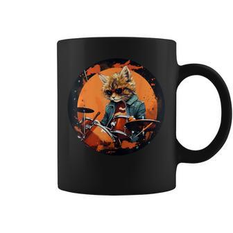 Gato De Batería Con Tambores Para Los Amantes Del Rock And Rock'n Roll Taza de café - Regaloses