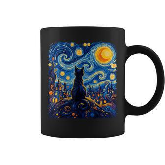Gato Noche Estrellada Pintura Estilo Arte Gato Taza de café - Regaloses