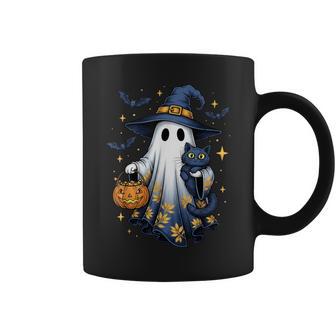 Halloween Ghost Witch Holding Black Cat Halloween Coffee Mug | Seseable UK