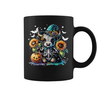 Highland Cow Witch Skeleton Halloween Sunflower Pumpkin Fall Coffee Mug - Thegiftio UK