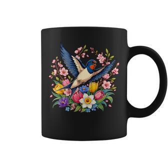 Hirondelleolante Avec Fleurs Printanières Colorées Tasse - Cadeauxyz