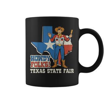 Howdy Folks Texas State Fair Cowboy Retro Tx Map Texan Flag Coffee Mug - Thegiftio UK