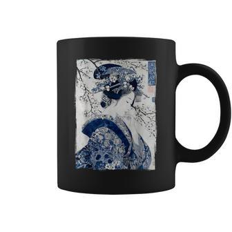 Impresión Artística Ukiyo-E Con Tinta Azul De Geisha Japonesa Taza de café - Regaloses