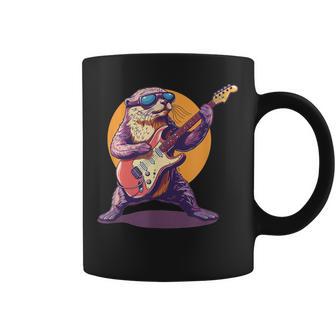 Impresionante Disfraz De Nutria Rockera Para Los Amantes De La Guitarra Eléctrica Taza de café - Regaloses