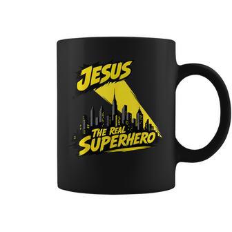 Jesus The Real Superhero Cityscape Illustration Coffee Mug - Thegiftio UK