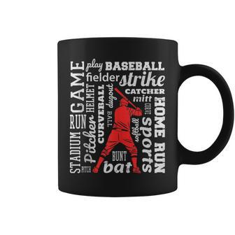 Jugador De Béisbol Con Nube De Palabras In Mangas Taza de café - Regaloses