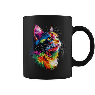 Katze In Bunt Regenbogen Farben Popart Miau Liebe Katzen Tassen - Geschenkecke