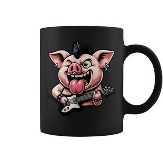 Lindo Cerdo Punk Cerdo Gótico Rock'n Roll Banda De Guitarra Divertida Taza de café - Regaloses