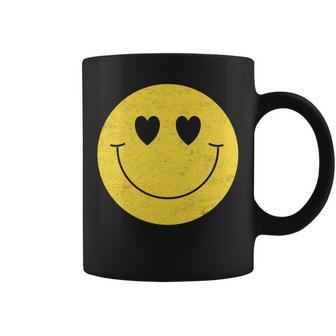 Lindos Ojos De Corazón Divertidos De Los Años 70 Caraonriente Feliz Amarilla Manga Larga Taza de café - Regaloses