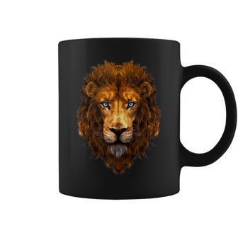Lion Face Head Blue Eyes Dibujo Artístico Para Hombres Niños Es In Mangas Taza de café - Regaloses