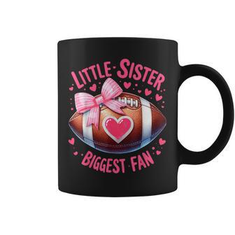 Little Sister Biggest Fan Cute Coquette Pink Bow Football Coffee Mug - Thegiftio UK