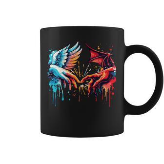 Miguel Ángel Creación Manos De Adán Ángel Y Diablo Manga Larga Taza de café - Regaloses