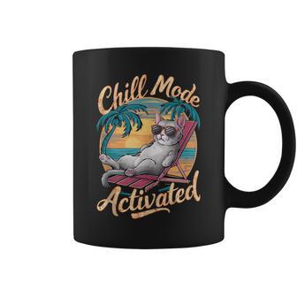 Modo Frío Activado Gato Con Gafas En Playa In Mangas Taza de café - Regaloses