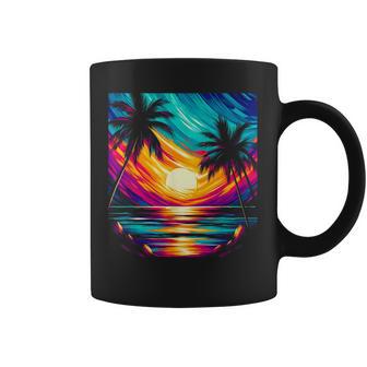 Orange And Aqua Sunset With Silhouetted Palm A Trees Beach Coffee Mug - Thegiftio UK