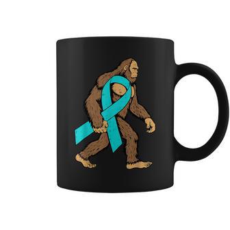 Ovarian Cancer Awareness Bigfoot Ribbon Teal Support Boy Coffee Mug - Thegiftio UK