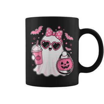 Pink Halloween Ghost Pumpkin Coffee Spooky Girls Coffee Mug | Seseable UK