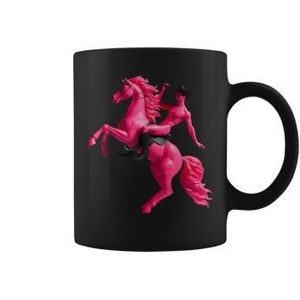Pink Vampire Cowboy Riding Pony Weird Nude Surreal Humor Coffee Mug - Thegiftio UK