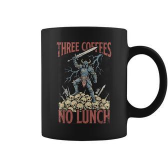 Retro Medieval Three Coffees No Lunch Sarcastic Work Coffee Mug | Seseable UK