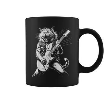 Rock Cat Avec Guitare Musique Rock Rocker Guitariste Tasse - Cadeauxyz