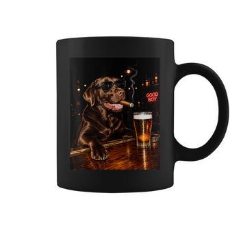 Silly Chocolate Labrador Retriever Drinking Beer Cigar Dog Coffee Mug | Seseable UK