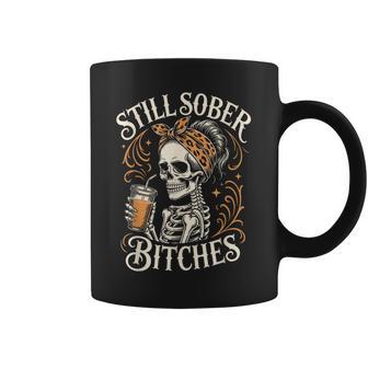 Still Sober Bitches Skeleton Messy Bun Drinking Coffee Coffee Mug | Seseable UK