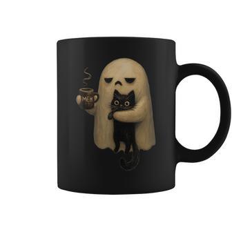 Spooky Ghost Holding Black Cat Coffee Lover Halloween Coffee Mug - Thegiftio UK