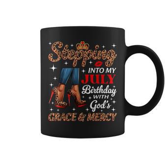 Stepping Into My July Birthday Afro Woman Leopard Heels Coffee Mug - Thegiftio UK