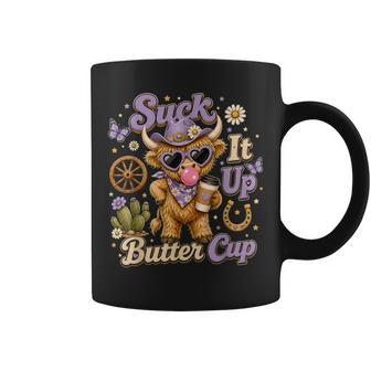Suck It Up Buttercup Retro Western Highland Cow Women Coffee Mug - Thegiftio UK