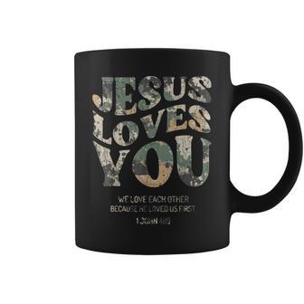 Vintage Camo Jesus Loves You Camouflage Natural Coffee Mug - Monsterry