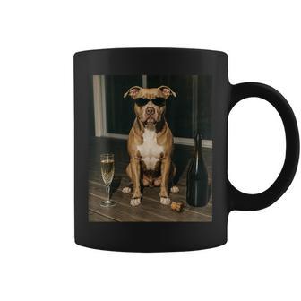 Vintage Pitbull Drinking Champagne Sunglasses Dog Lover Coffee Mug | Seseable UK