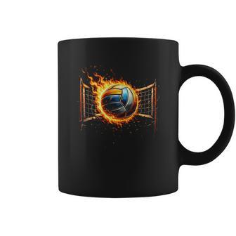Volleyball Game Day Rivalry Fire Ball Graphic Volleyball T Shirt Name Coffee Mug | Seseable UK