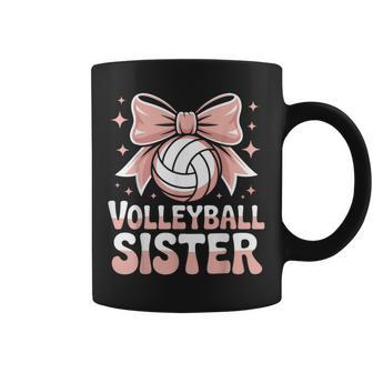 Volleyball Sister Cute Pink Bow Sports Fan Graphic Coffee Mug - Thegiftio UK