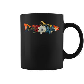 トラウト 魚 シルエット 花 ボタニカル フローラル コーヒーマグ - Kawaiitshirt