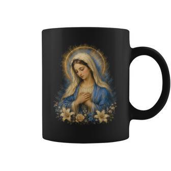 聖母マリアの祈りの肖像画 神聖な花の祈りのアート コーヒーマグ - Kawaiitshirt