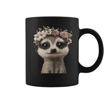 花柄クラウン付きのかわいいミーアキャット コーヒーマグ - Kawaiitshirt