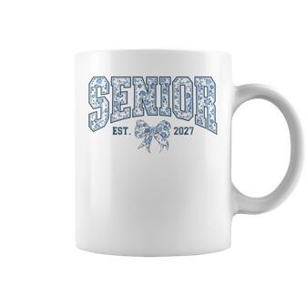 Blue Floral Chinoserie Coquette Bow Senior Class Of 2027 Coffee Mug | Seseable UK